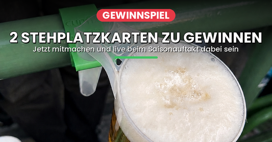 Gewinnspiel: 2 Stehplatzkarten für den Saisonauftakt zu gewinnen – Cupfix Becherhalter mit Bier in der Stehkurve